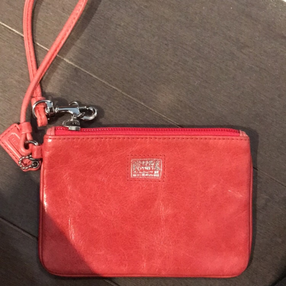 Coach Poppy Coral/pink Wristlet/ clutch